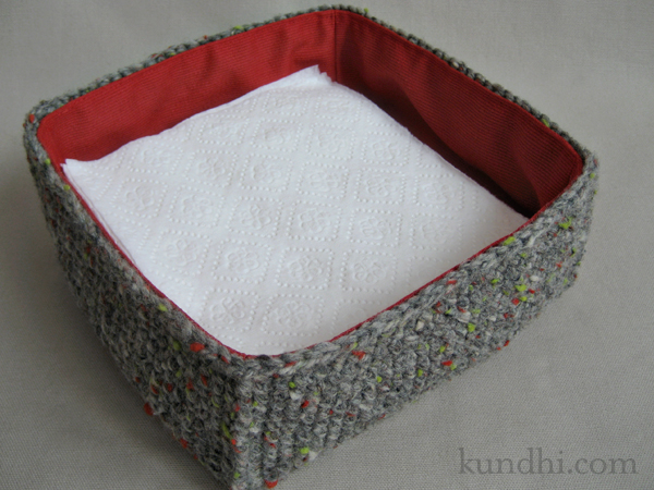 lined crochet napkin basket