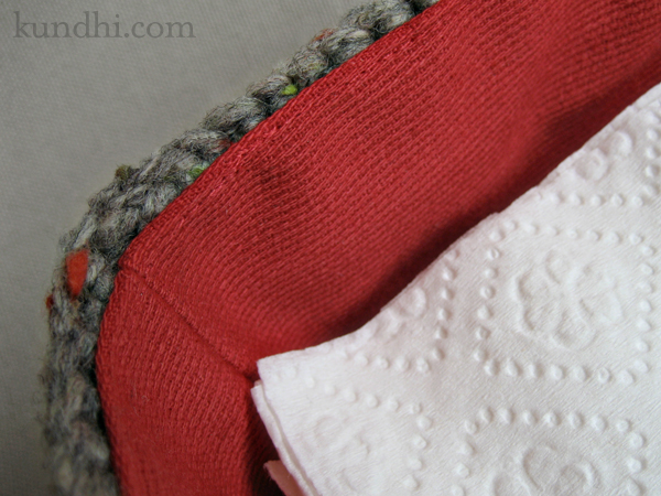 lined crochet napkin basket