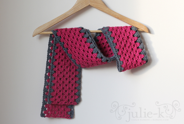 pink and gray granny stripe scarf