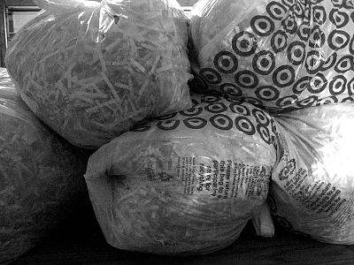 bags of shredded junk mail