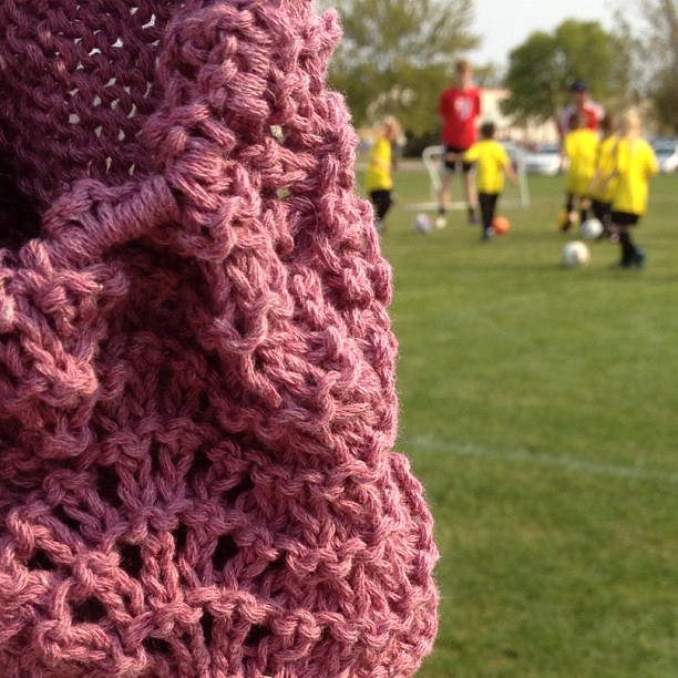 knitting boheme baby sweater at soccer practice