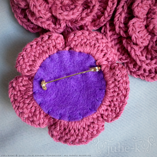 crochet rose valentine pin