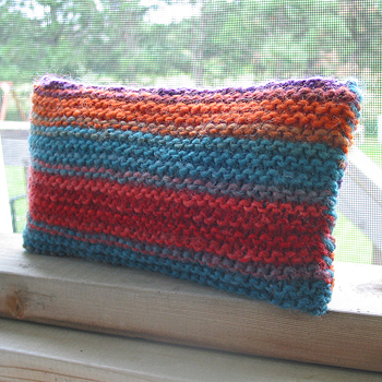 Hand Knit Wool Clutch with Denim Lining and Zipper Closure